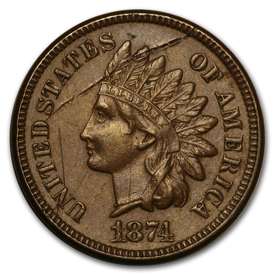 1874 Indian Head Cent XF Details (Cleaned, Corroded or Dmgd) 1874 Indian Head Cent XF Details (Cleaned, Corroded or Dmgd)